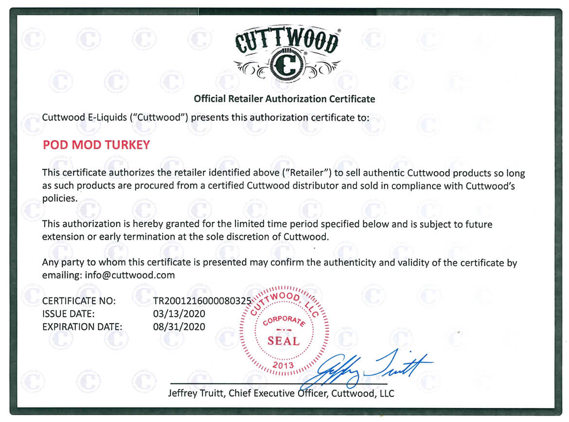 Cuttwood Certificate